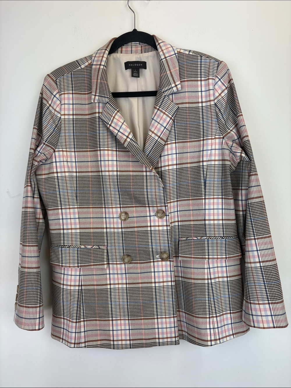 Halogen Plaid Blazer Large Petite | Double Breasted Classic Preppy Career Jacket